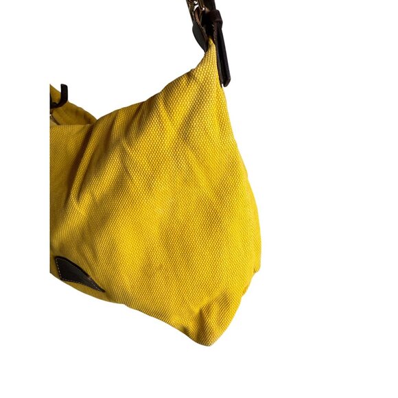 Dooney & Bourke DB Yellow Canvas Shoulder Bag With Brown Leather Strap & Brass H - Picture 3 of 10